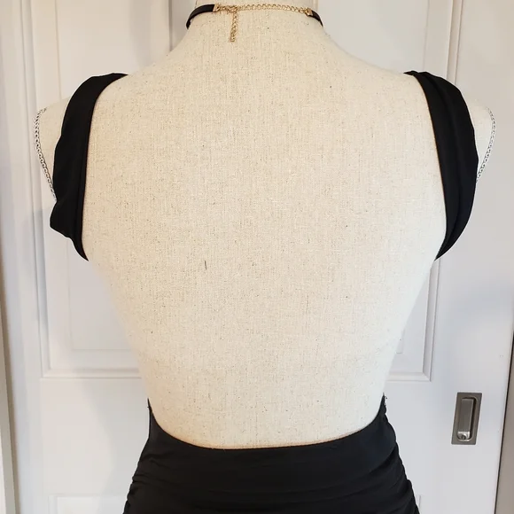 Black Low back Dress with Side Ruching - Picture 3 of 8